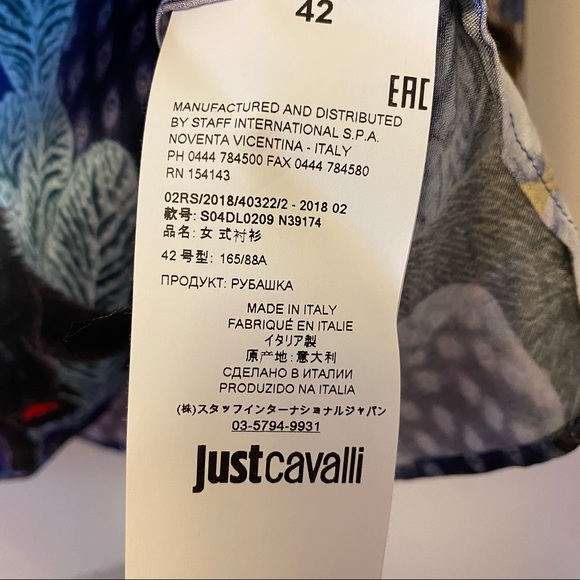 Just Cavalli Satin Print Button-Up Blouse/Top - Picture 14 of 15